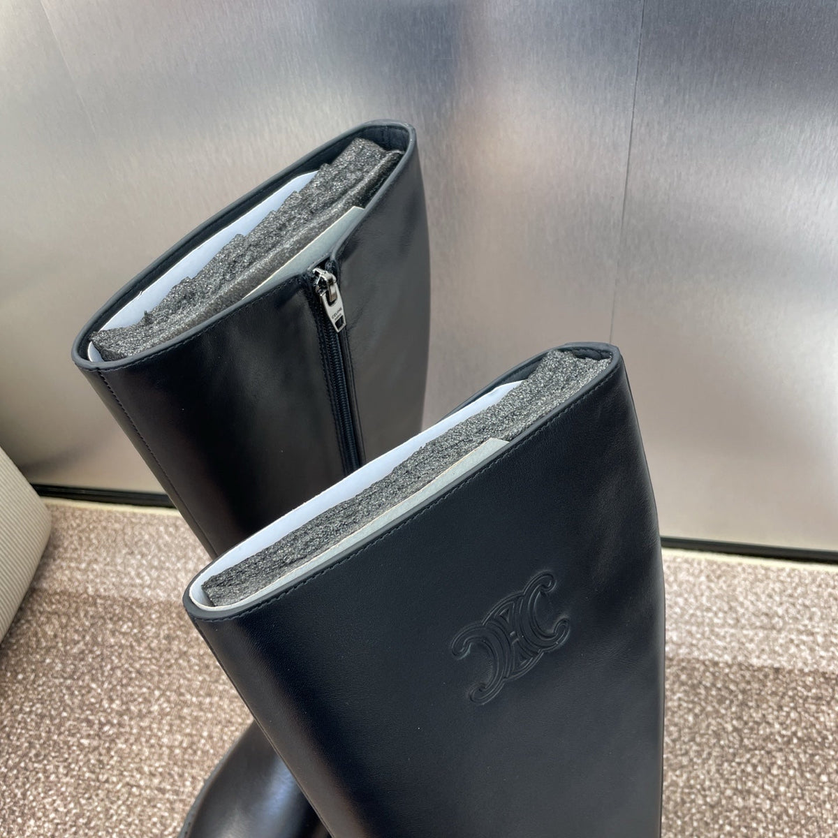 CELINE 25 high boots with locks black calfskin 433393