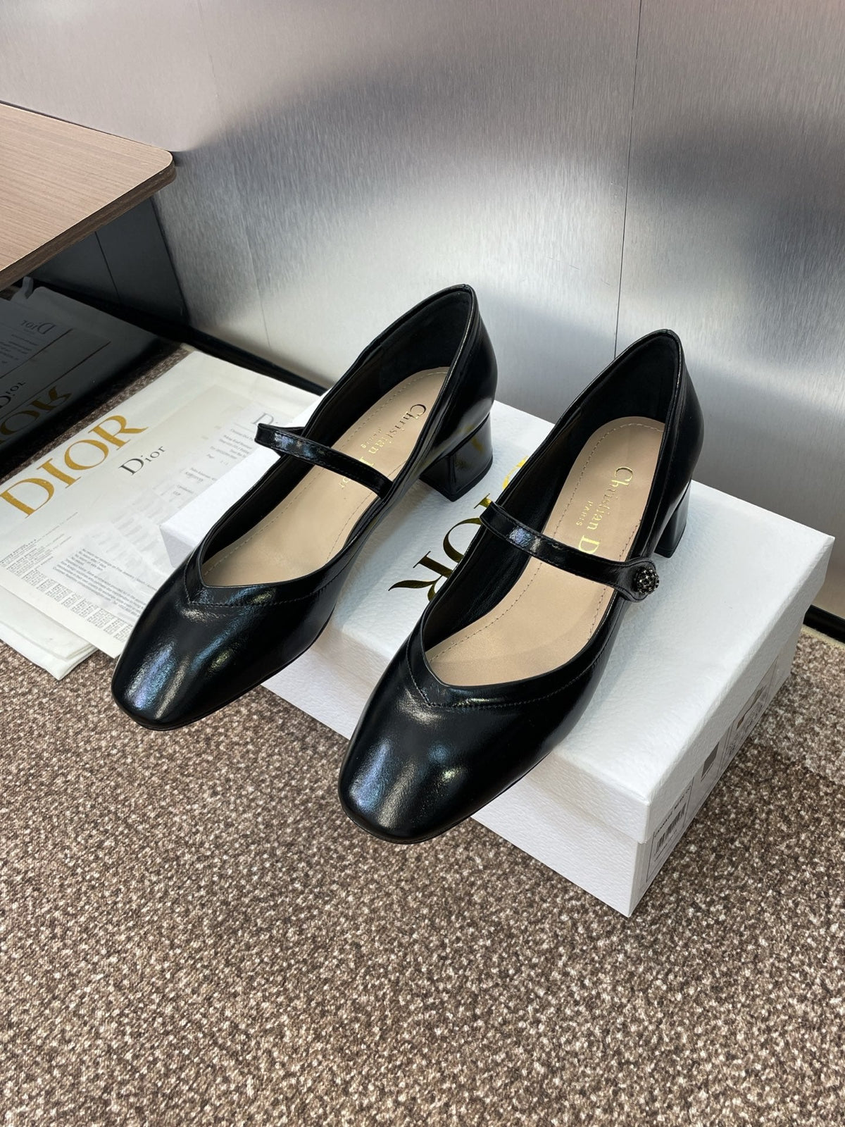 CD Chunky Heel Round Toe Ballet Black Patent Leather 524205