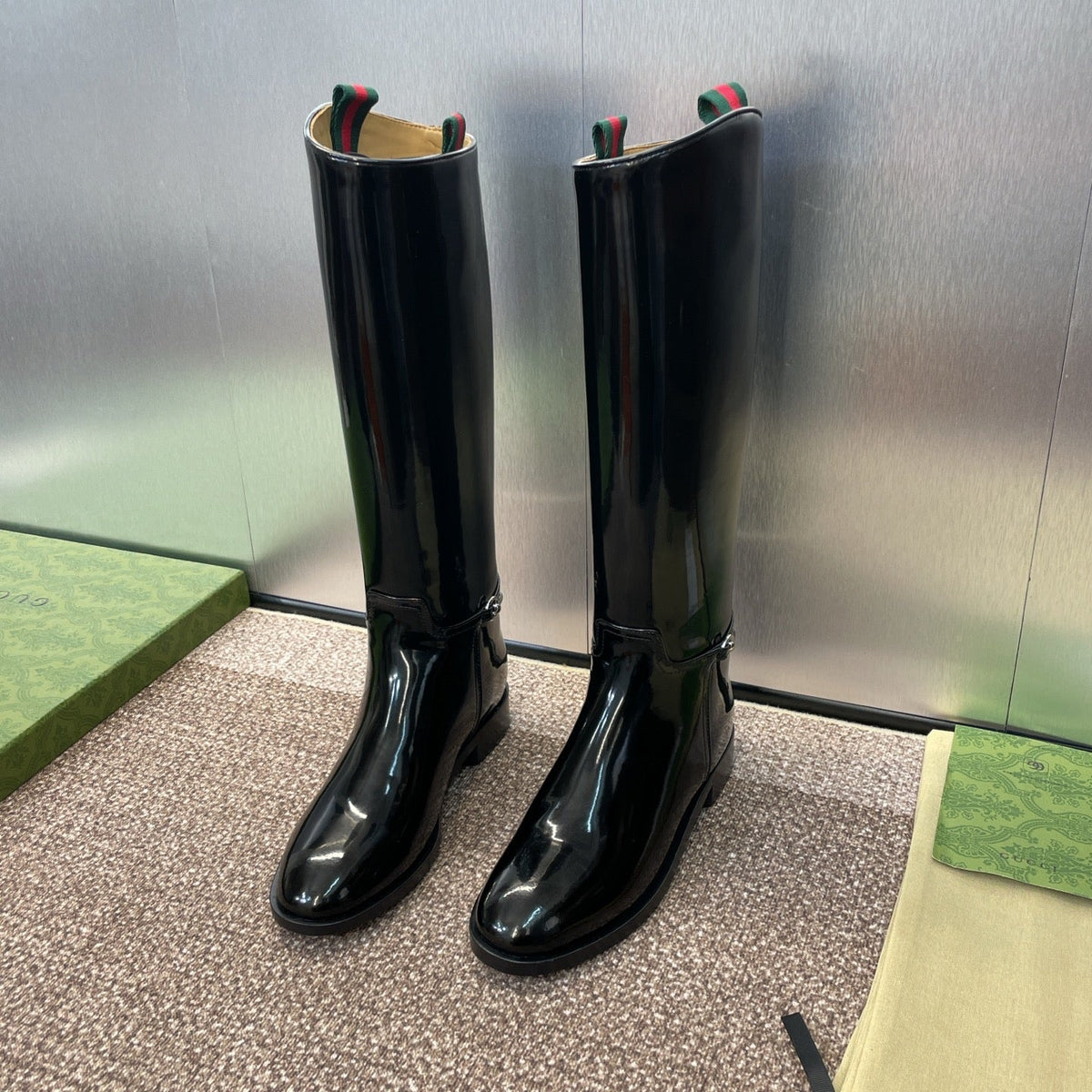 GG Women's Boot With Slim Horsebit 2.5cm  Black Shiny leather 508913