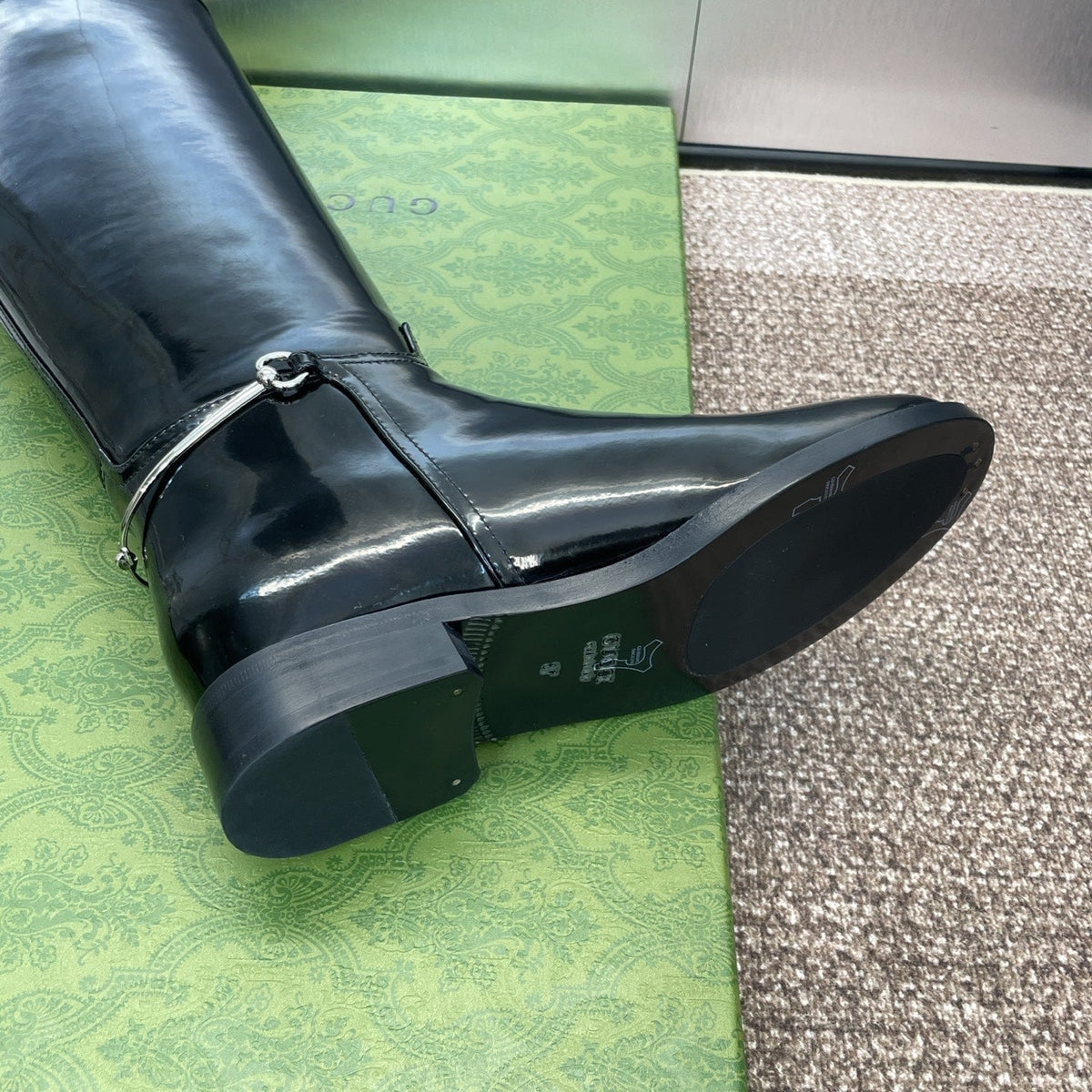 GG Women's Boot With Slim Horsebit 2.5cm  Black Shiny leather 508913