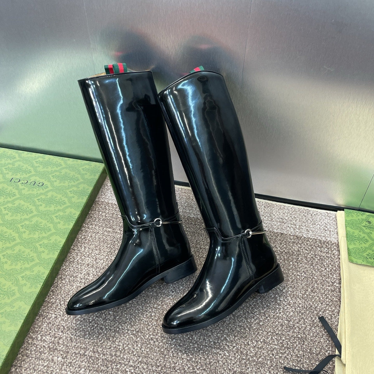 GG Women's Boot With Slim Horsebit 2.5cm  Black Shiny leather 508913
