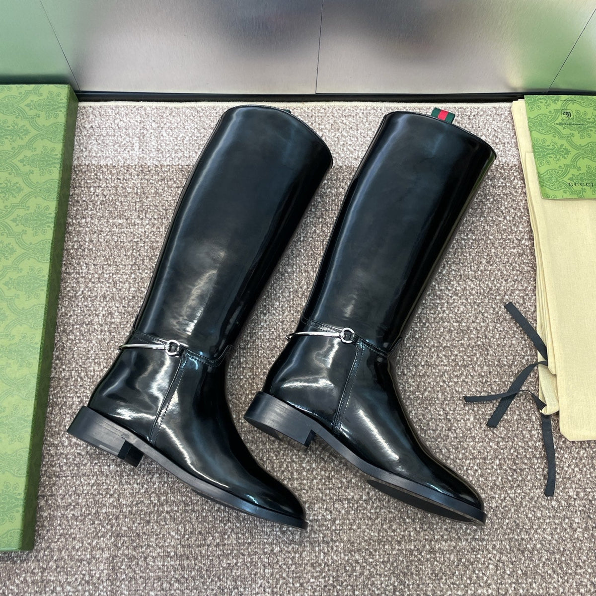 GG Women's Boot With Slim Horsebit 2.5cm  Black Shiny leather 508913