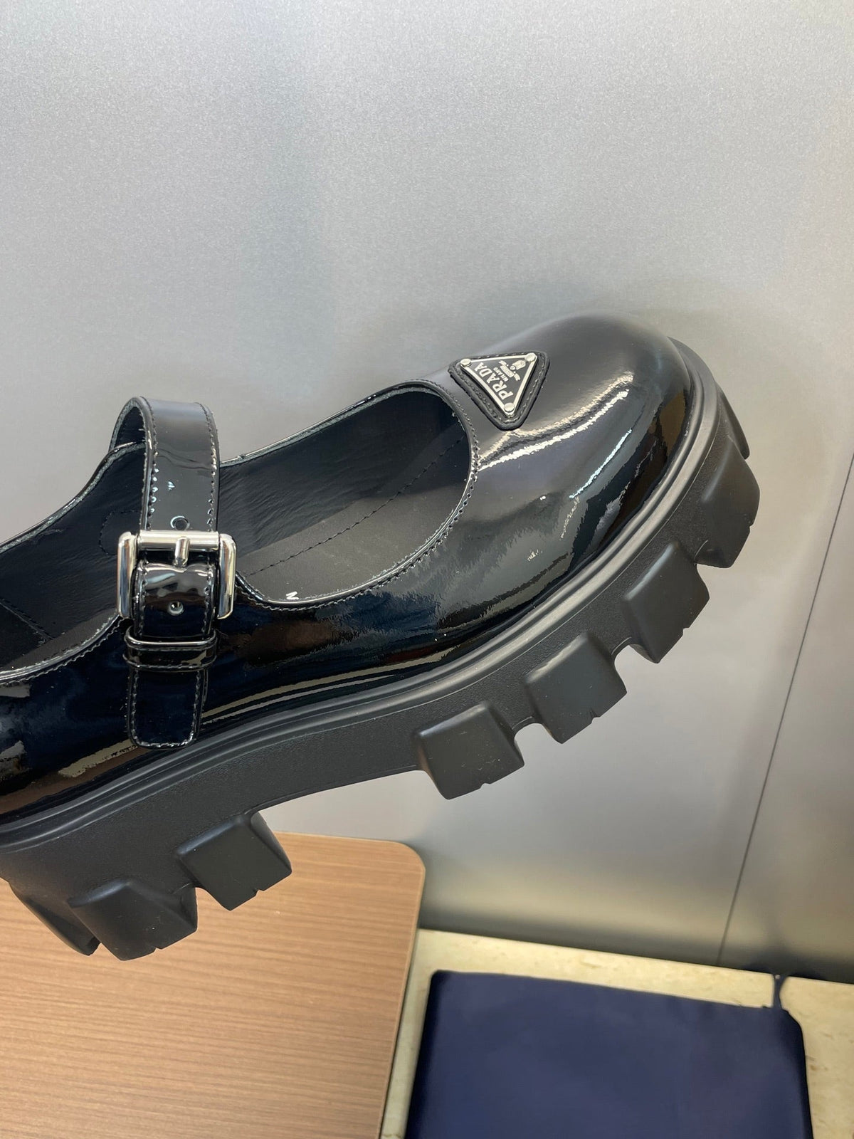 Prada Brushed Monolith Mary Janes Loafer Black Patent Leather 551879
