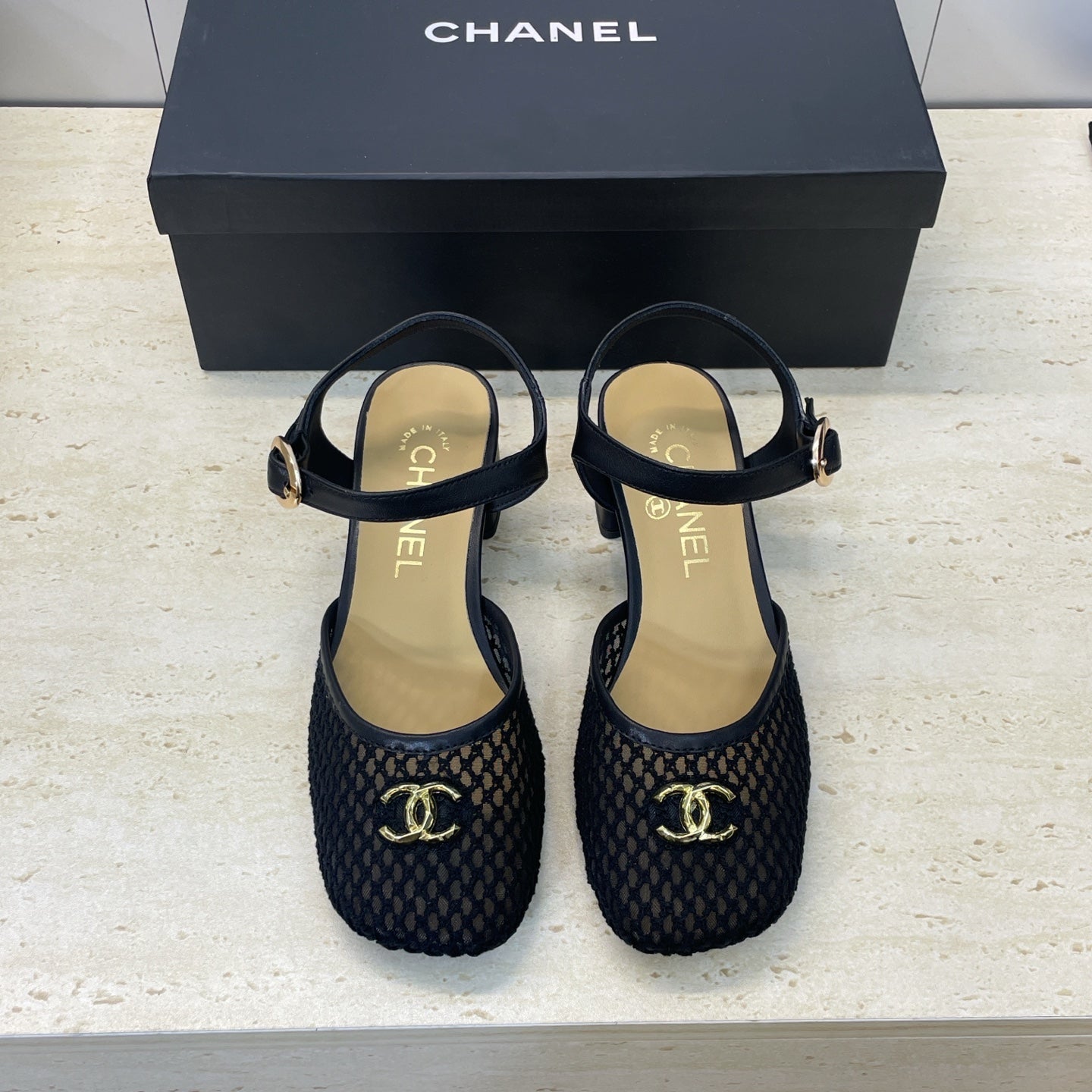 CC 26 Slingback Pump 45mm Black Beige Mesh Sheepskin 607483