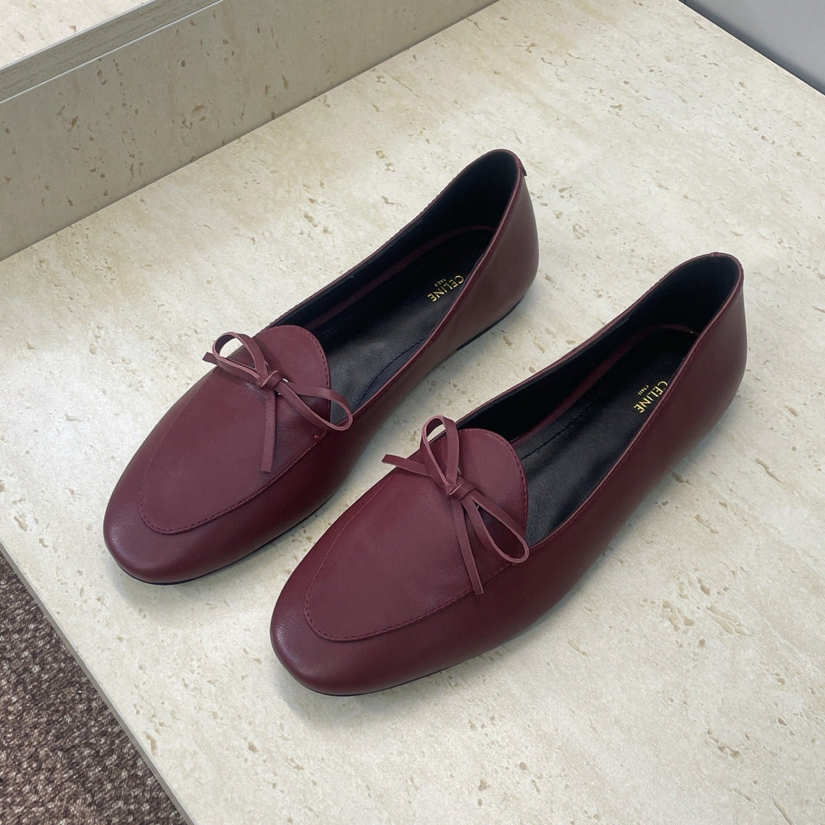 Celine 26s Ballet Flats In Dark Red Lambskin With Bow