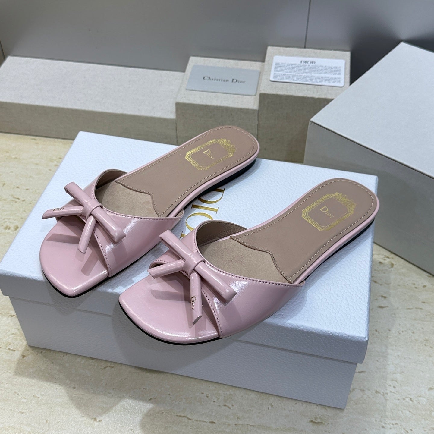 CD Dior Bow Slides Pink Leather 884660