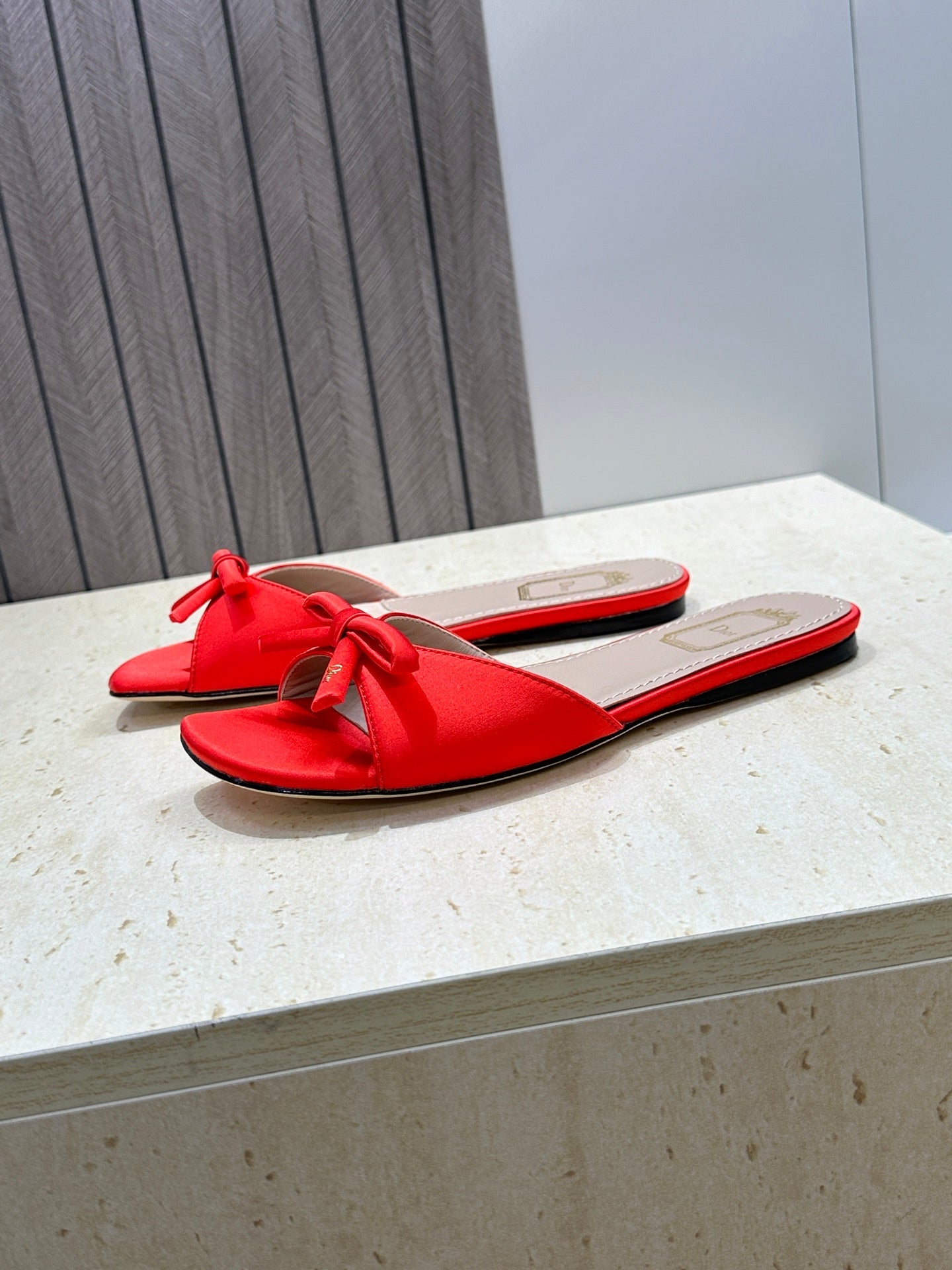 CD Dior Bow Slides Red Satin 884662