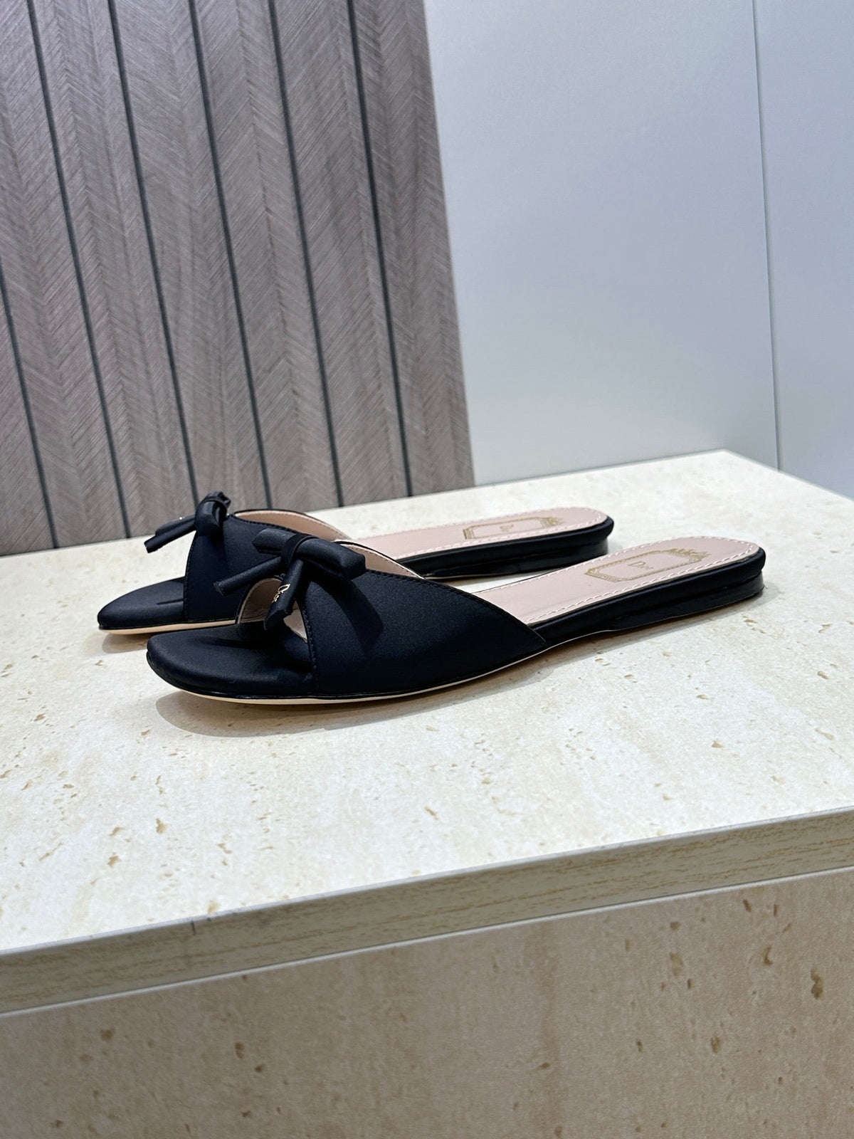 CD Dior Bow Slides Black Satin 884663