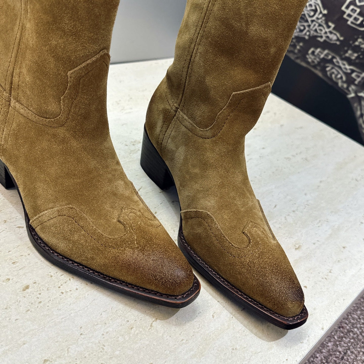 Celine 26s Mid-Calf Boots 4.5cm Khaki Suede 959447