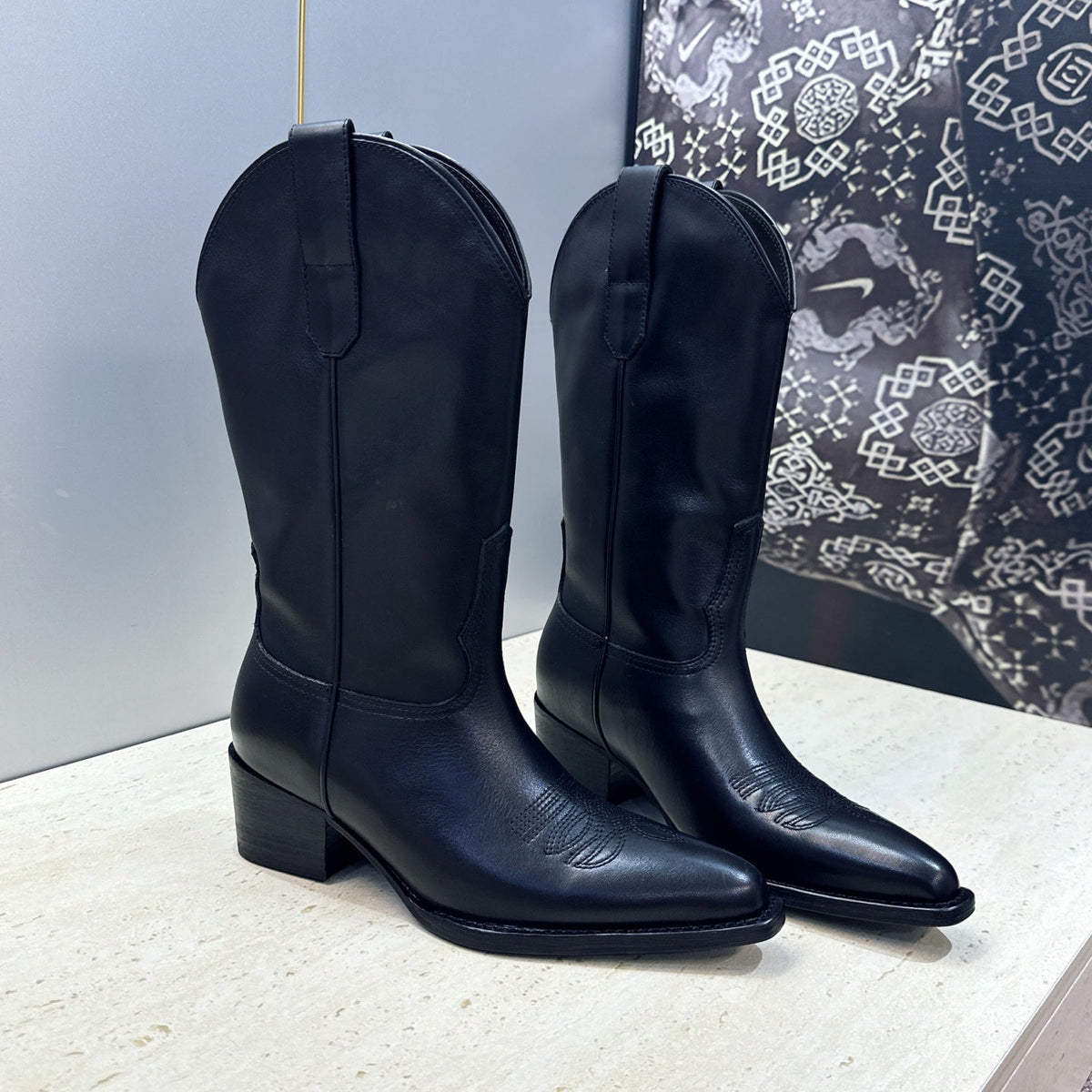 Celine 26s Mid-Calf Boots 4.5cm Black Cowhide 959456