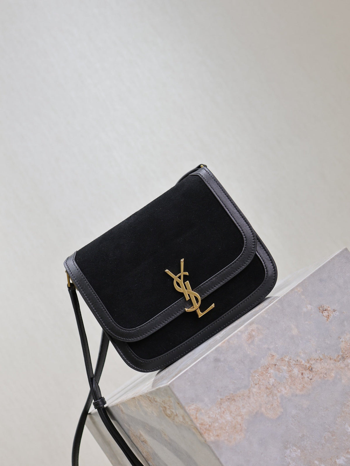 YSL Solferino Shoulder Bag Black Suede Leather