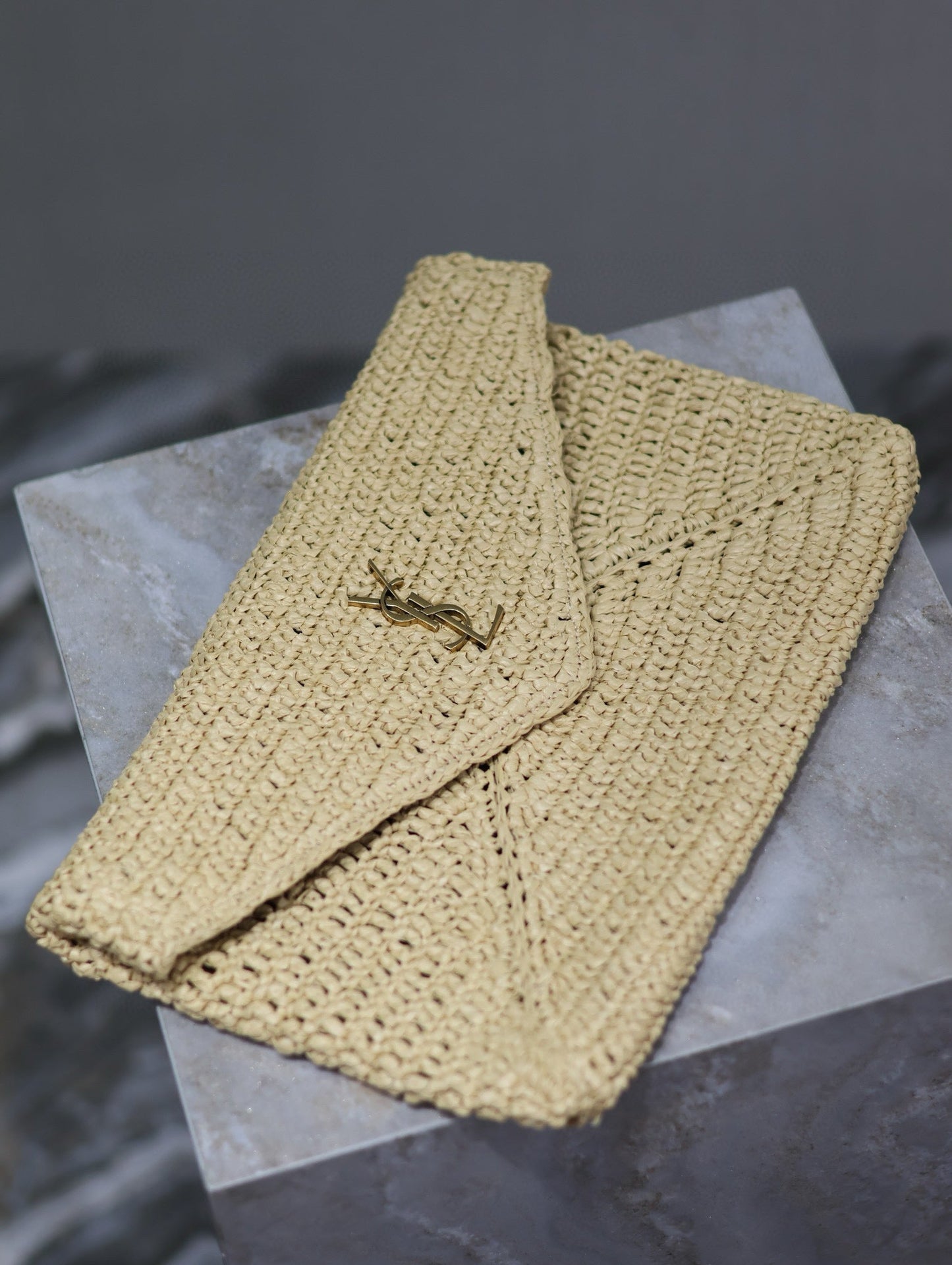 Prada Envelope Clutch 29cm Beige Raffia Leather