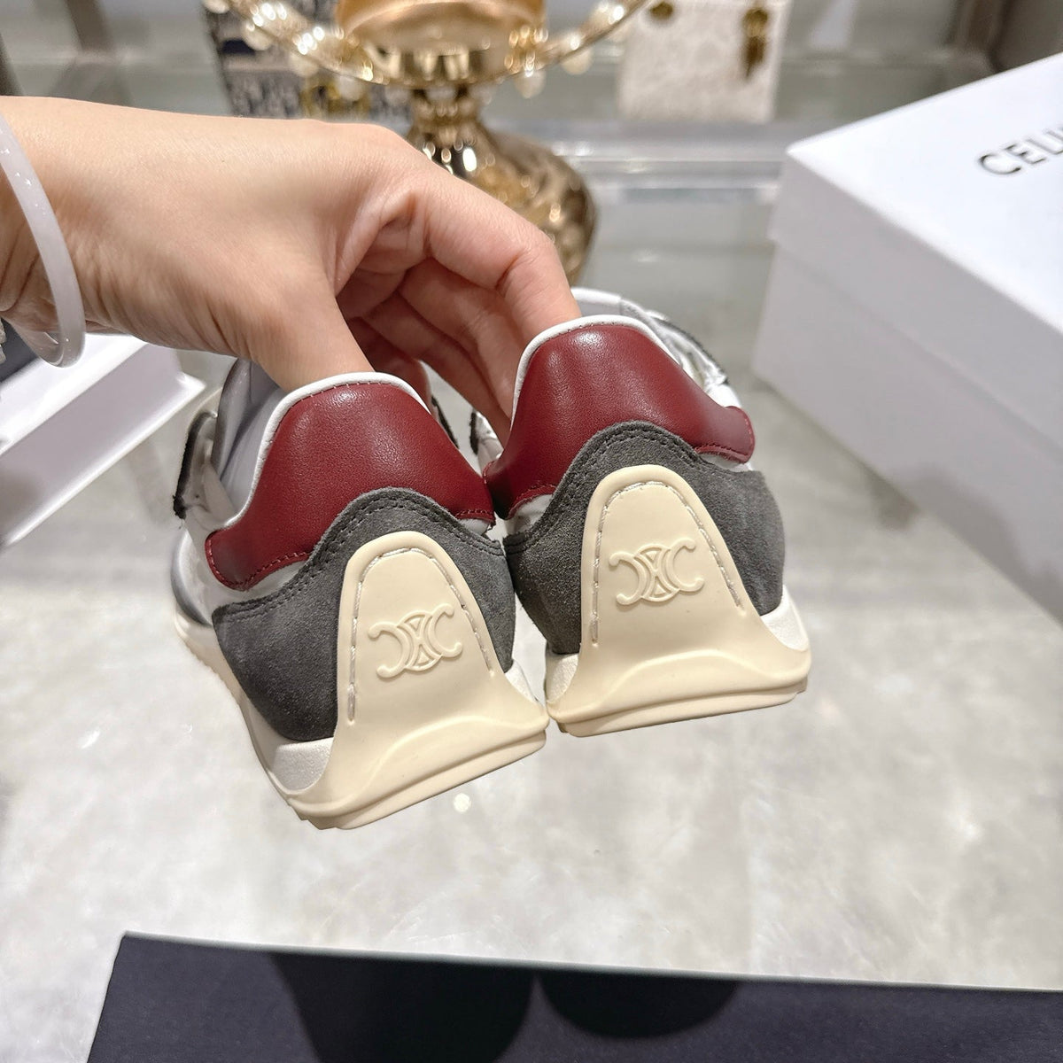 Celine Racer Sneaker Taupe White Suede Fabric 679822
