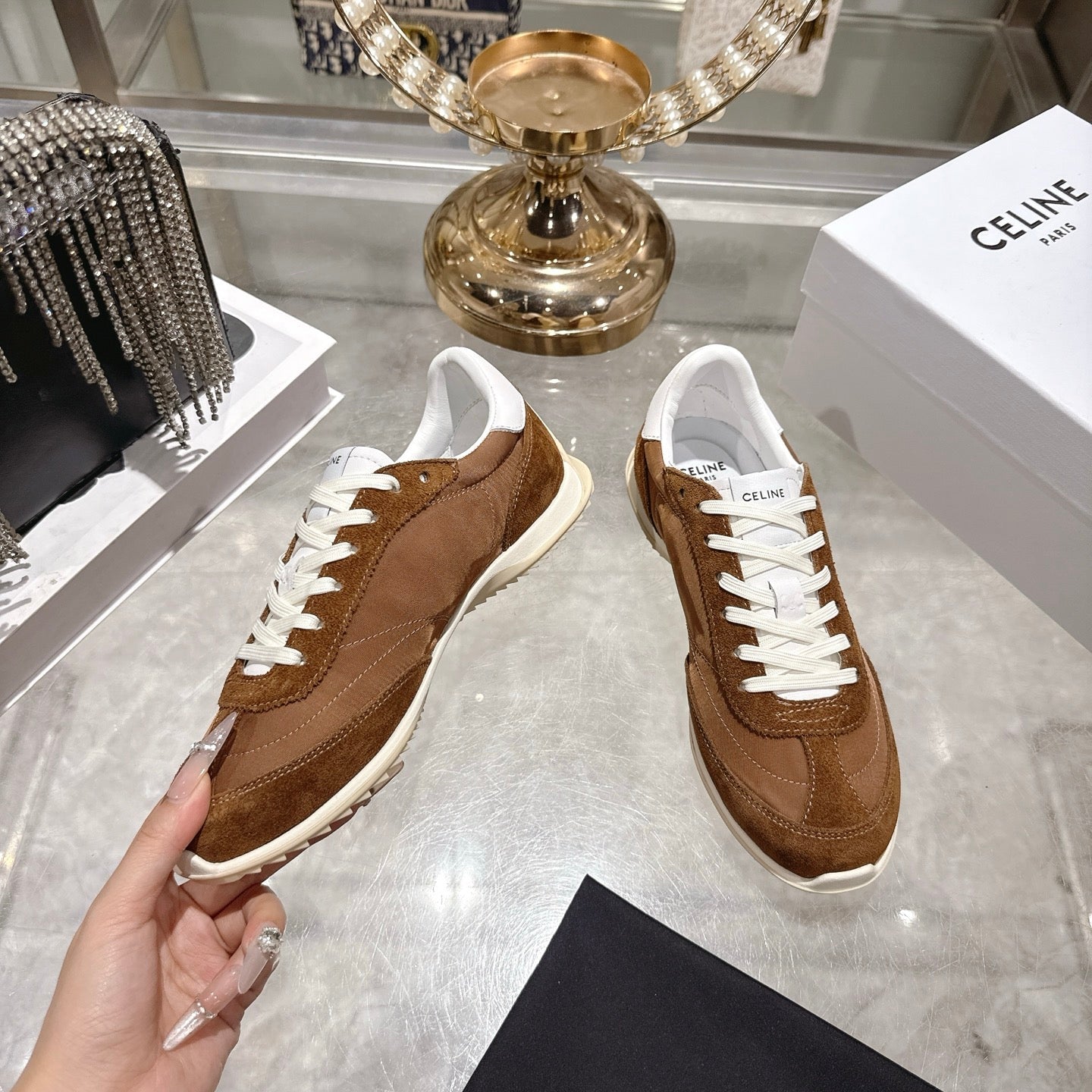 Celine Racer Sneaker Brown Suede Fabric 679819