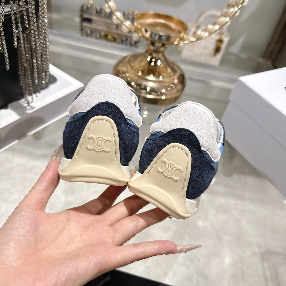 Celine Racer Sneaker Navy Blue Sky Blue Suede Lace 679823