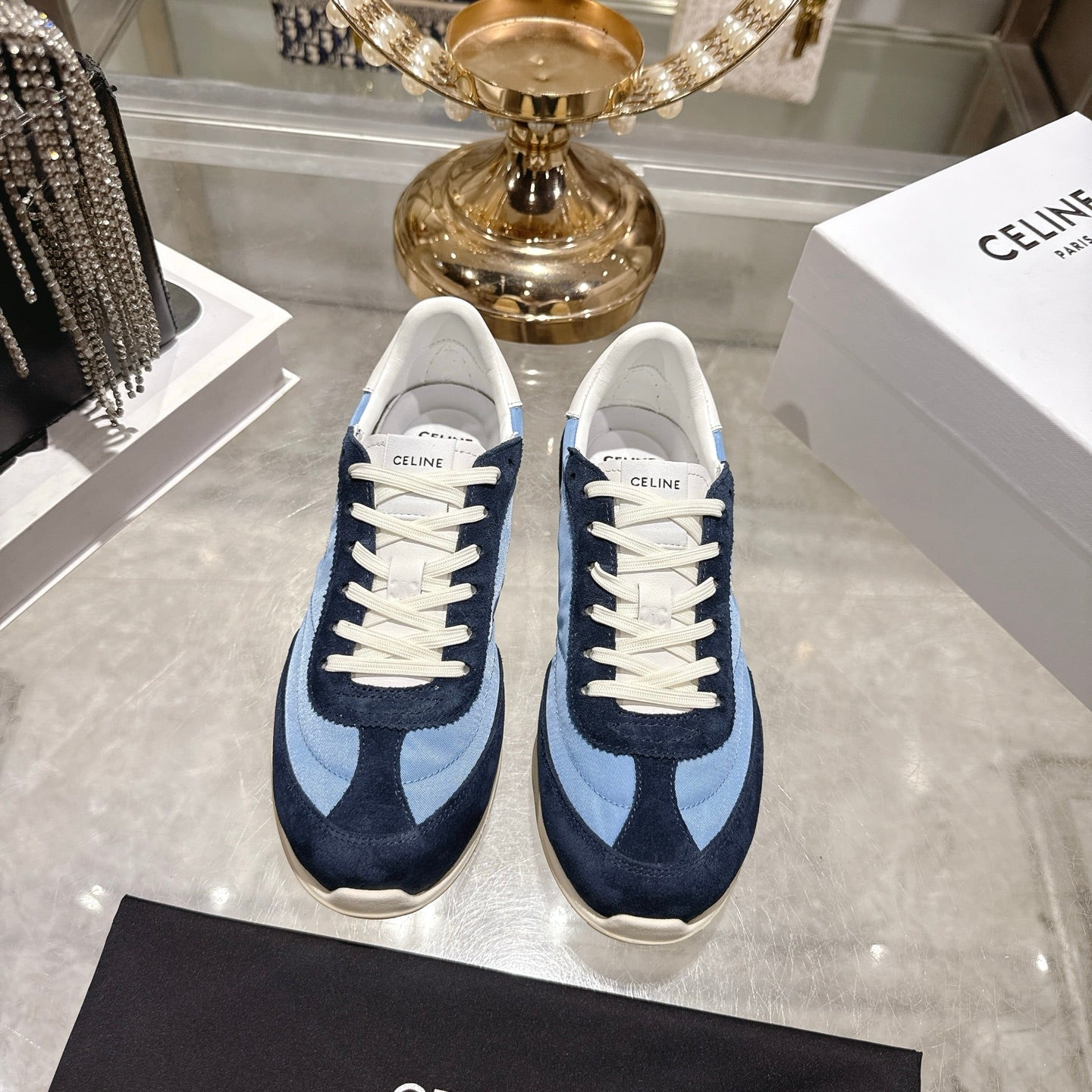 Celine Racer Sneaker Navy Blue Sky Blue Suede Lace 679823