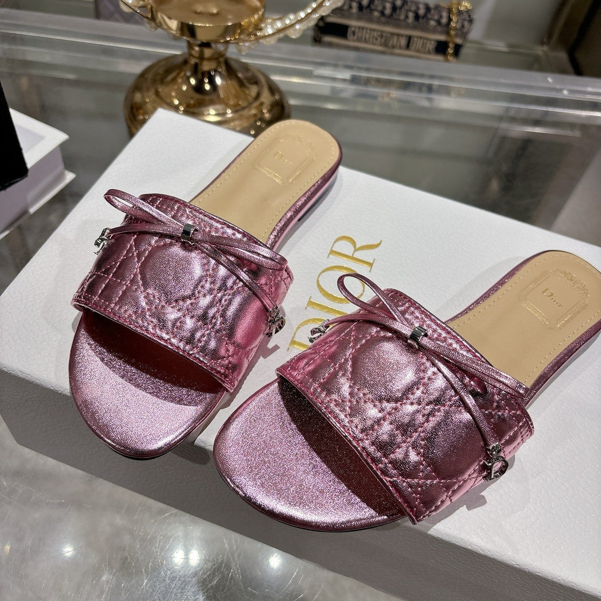 CD 26s Slippers Metallic Pink Beige Calfskin 679868