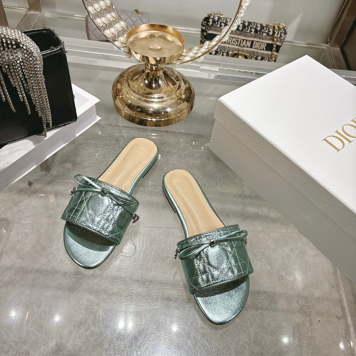 CD 26s Slippers Metallic Mint Calfskin 679867