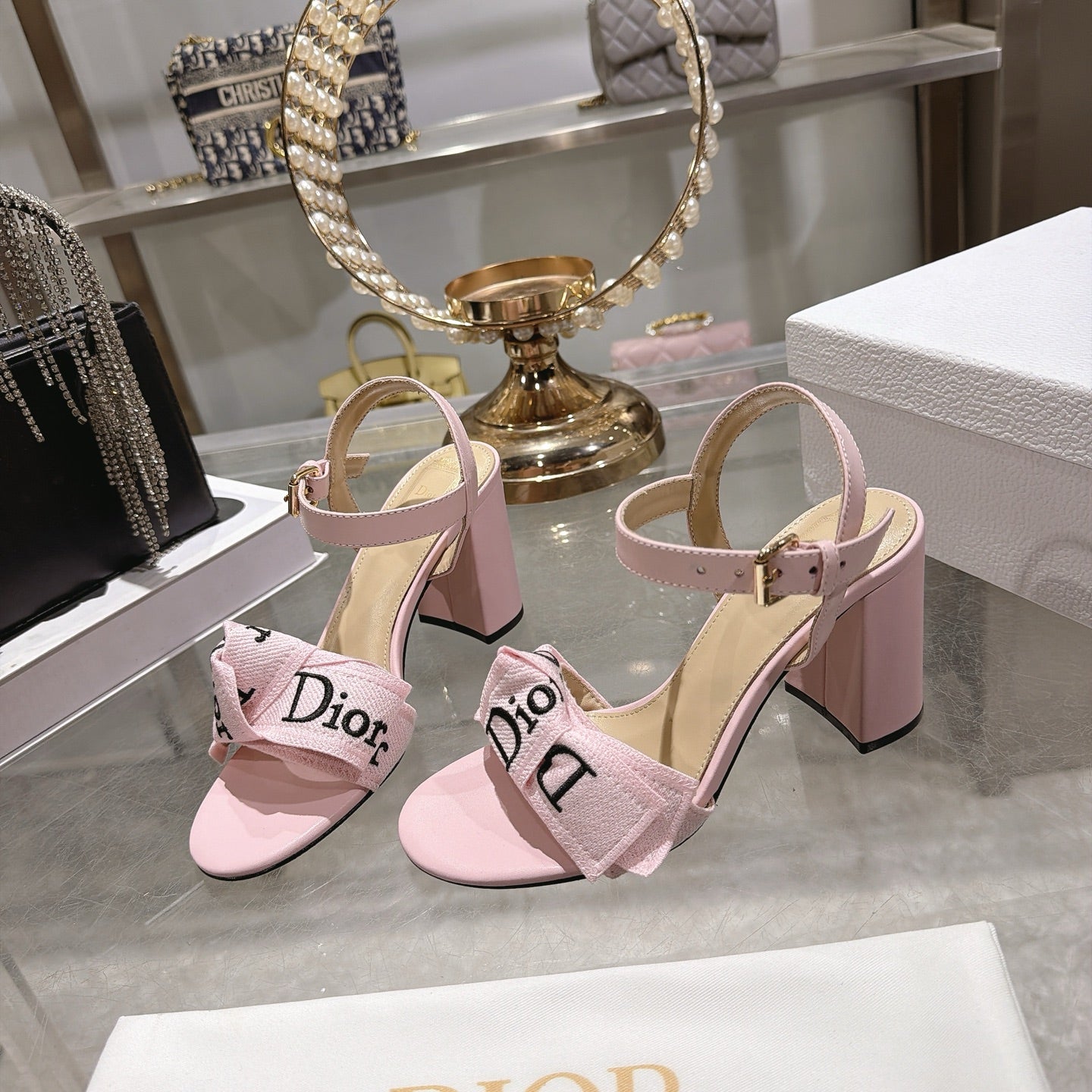 CD J'Adior Sandals Light Pink Canvas Leather 901711