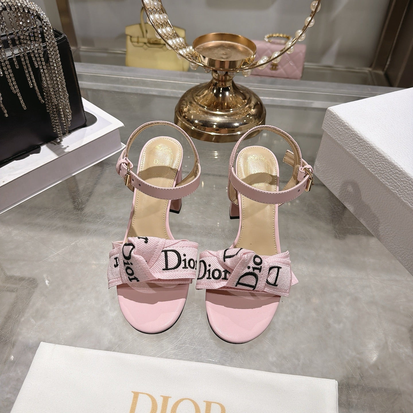 CD J'Adior Sandals Light Pink Canvas Leather 901711