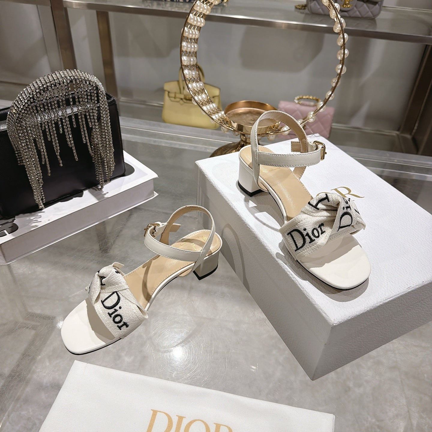 CD J'Adior Sandals White Canvas Leather 901713