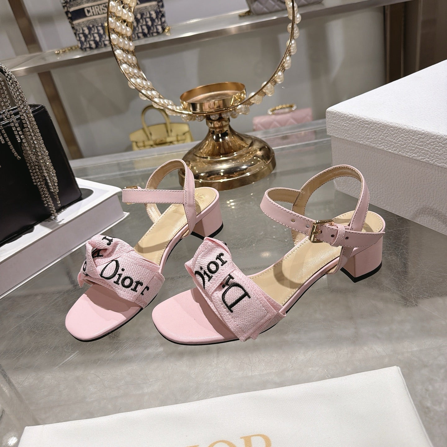 CD J'Adior Sandals Light Pink Canvas Leather 901715