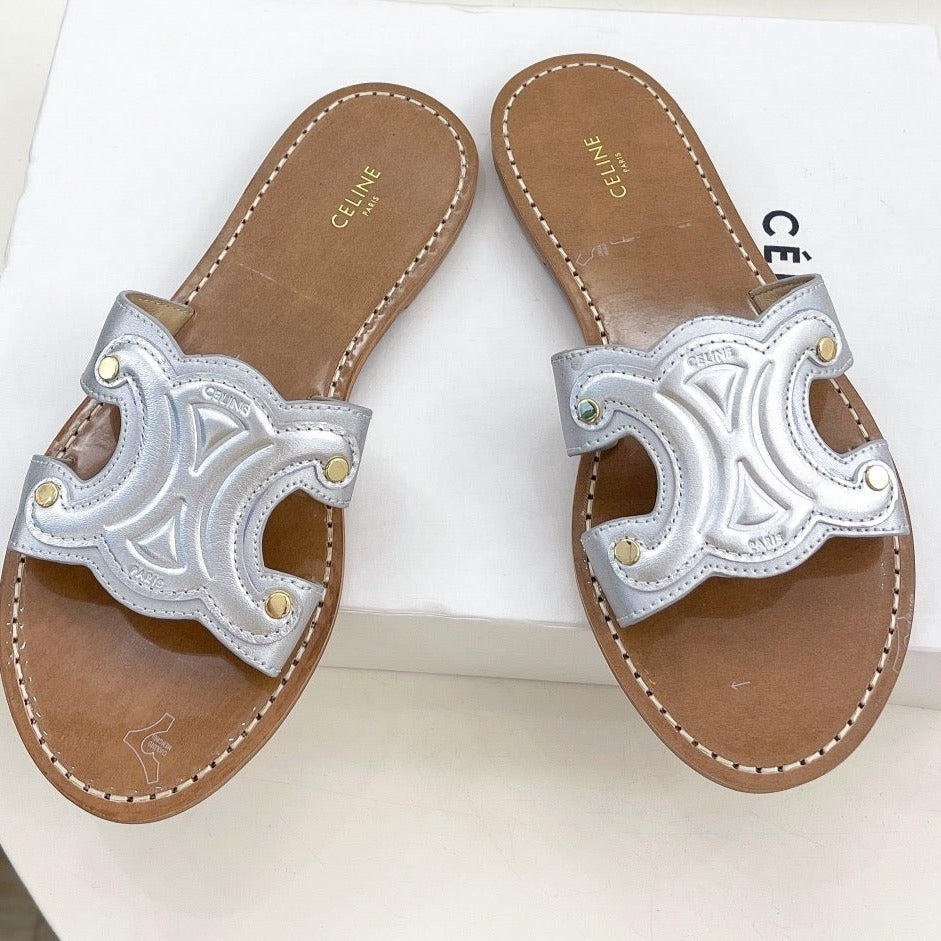 TRIOMPHE MULE IN CALFSKIN SILVER