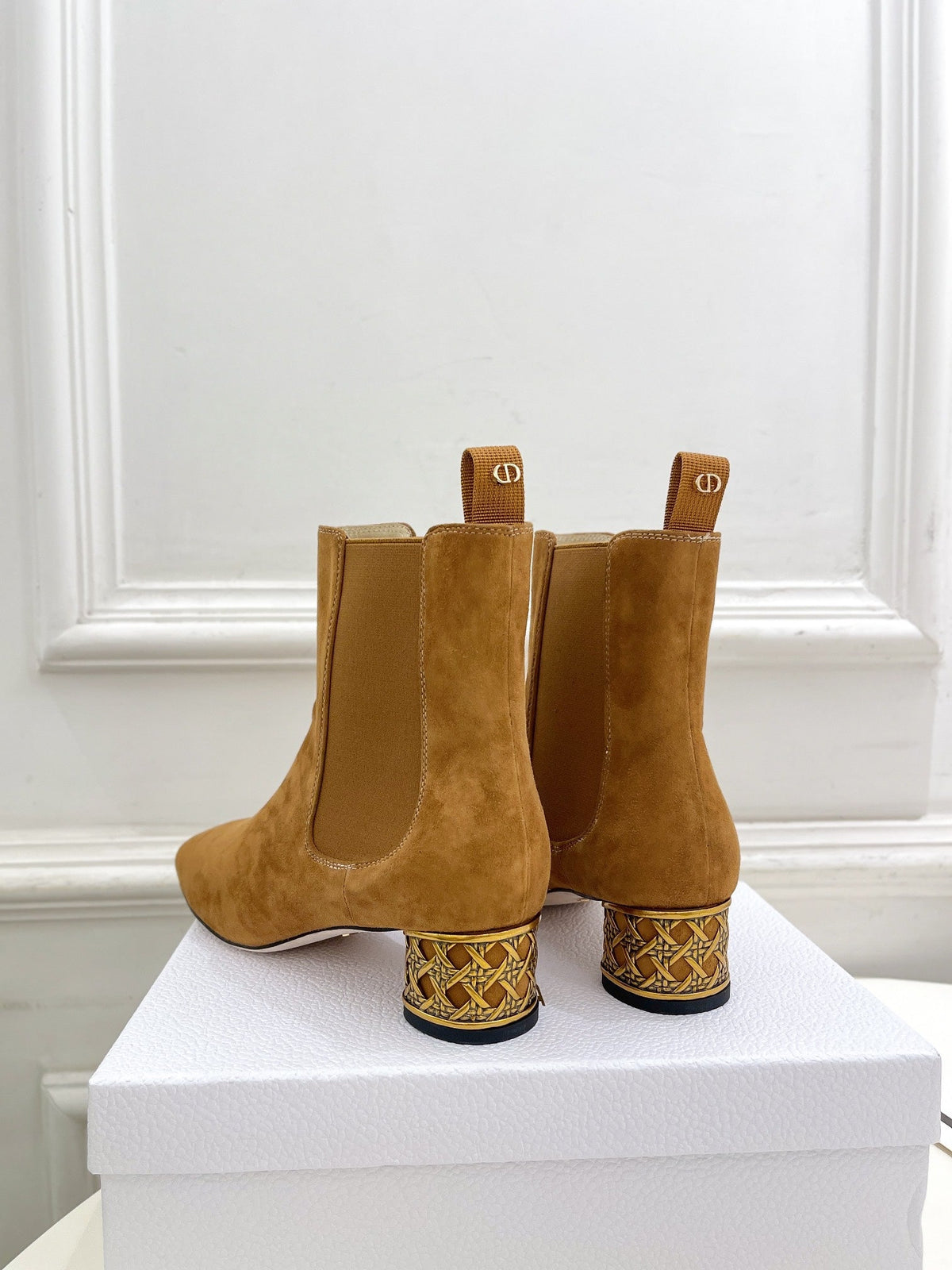 CD Icon Heeled Ankle Boot 40mm Brown Orange Suede