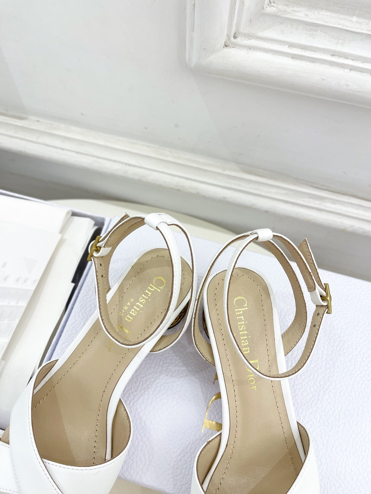 CD Icon Heeled Sandal 40mm White Calfskin