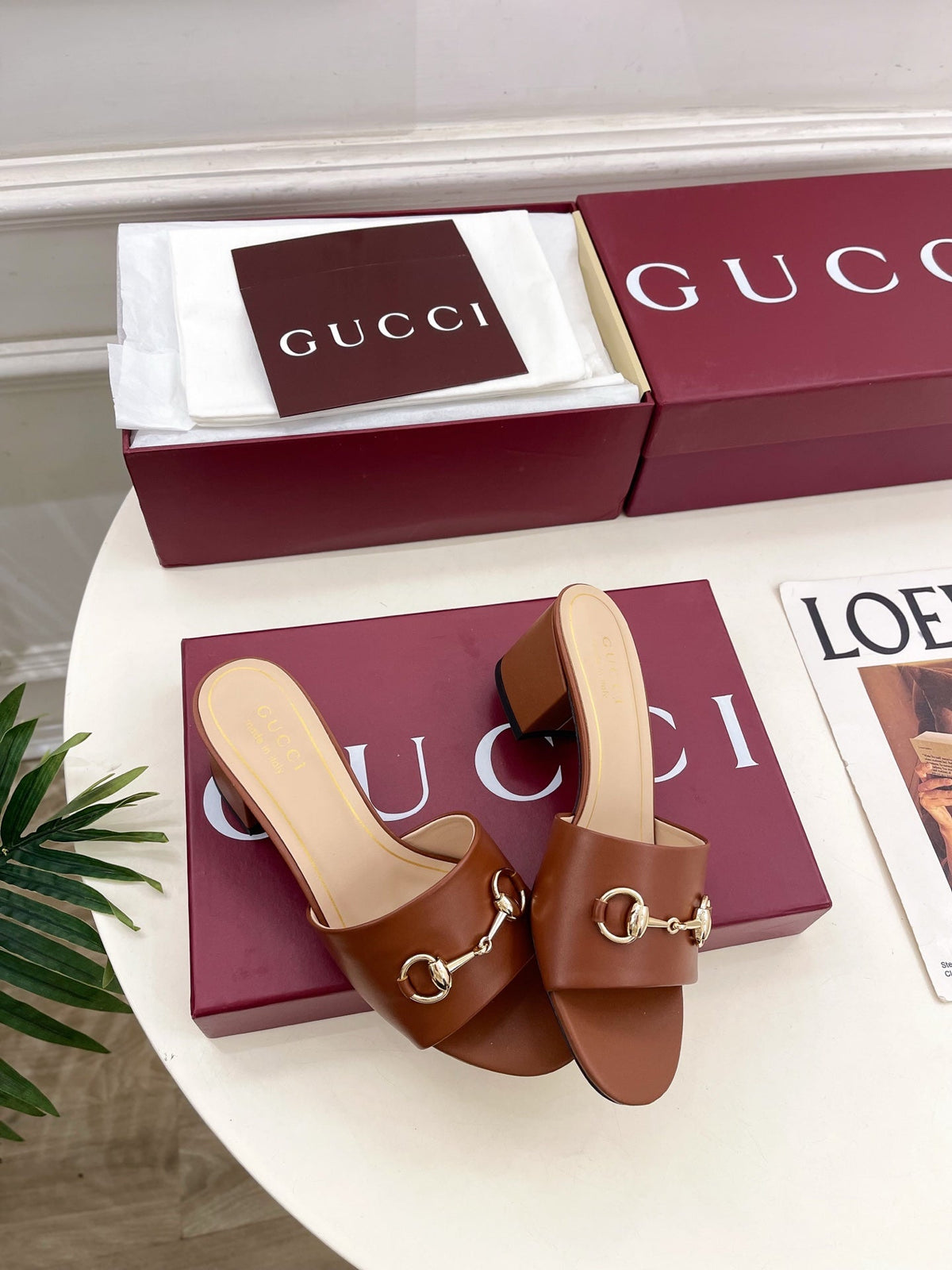 GG 26s Slide Sandal 5.5cm With Horsebit Brown Leather 640293