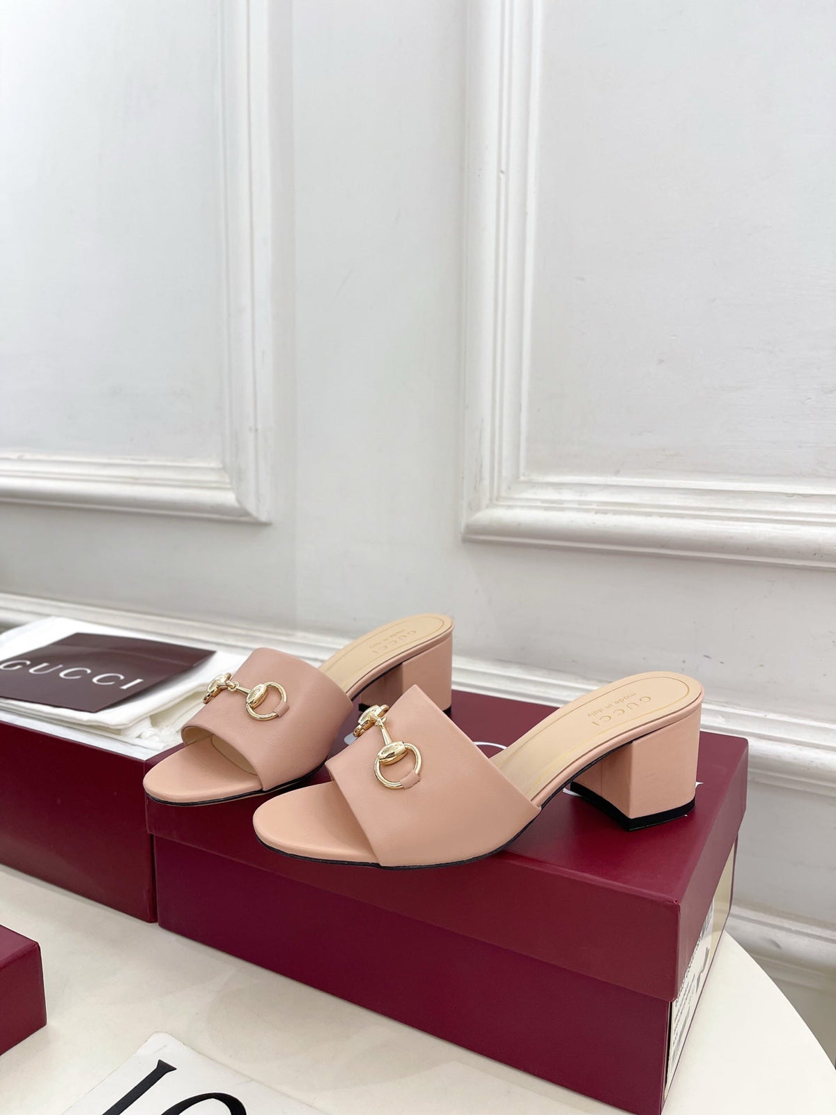 GG 26s Slide Sandal 5.5cm With Horsebit Light Pink Leather 640294