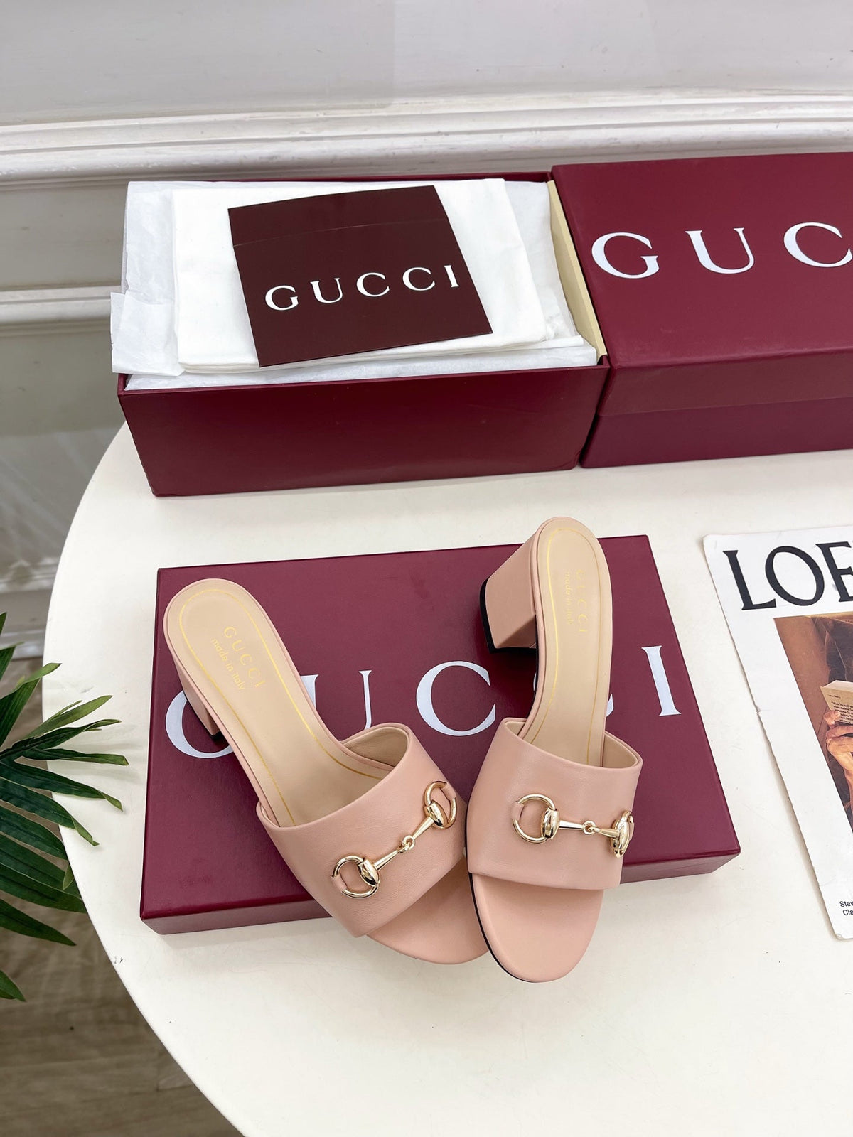 GG 26s Slide Sandal 5.5cm With Horsebit Light Pink Leather 640294
