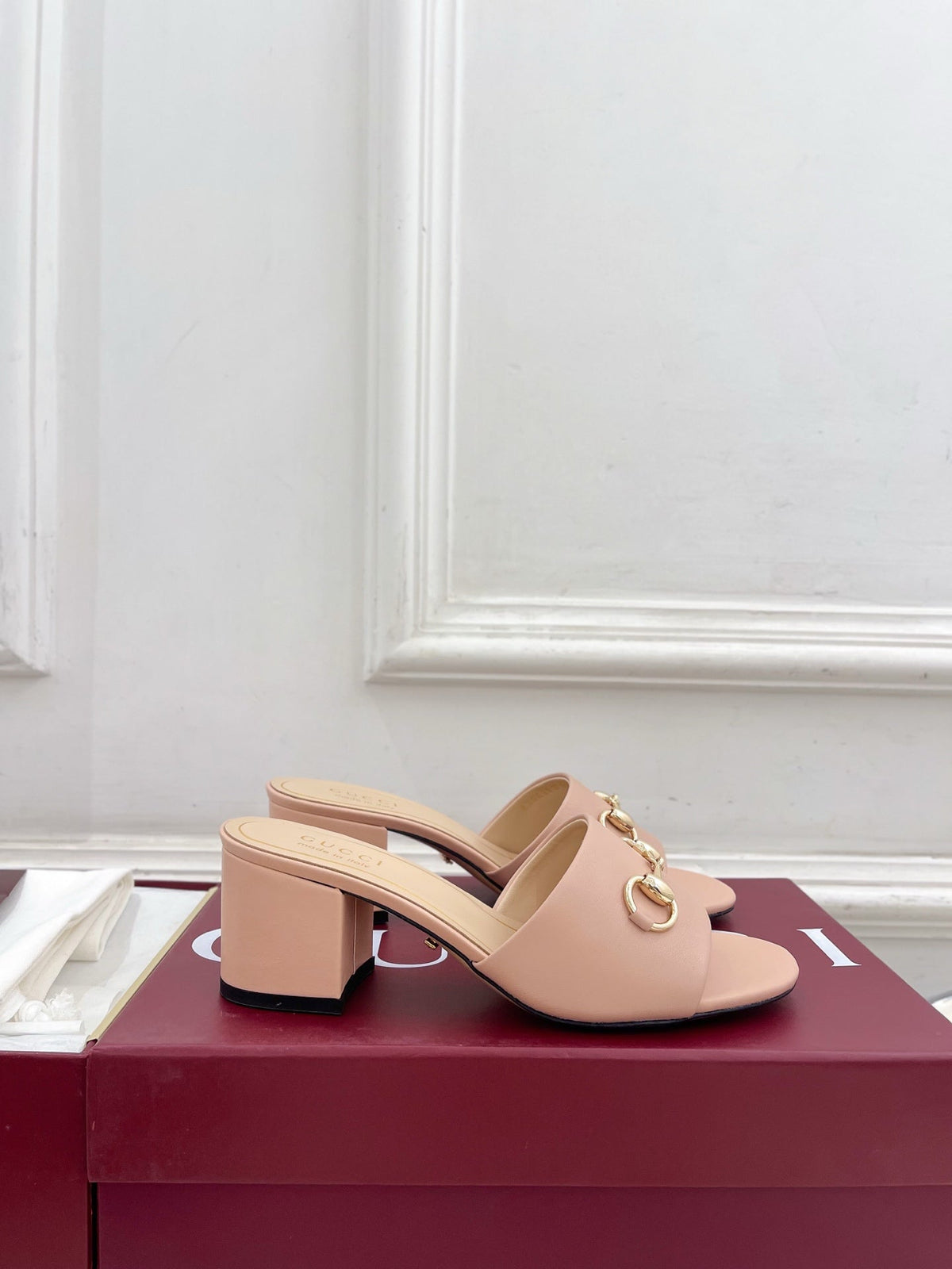GG 26s Slide Sandal 5.5cm With Horsebit Light Pink Leather 640294