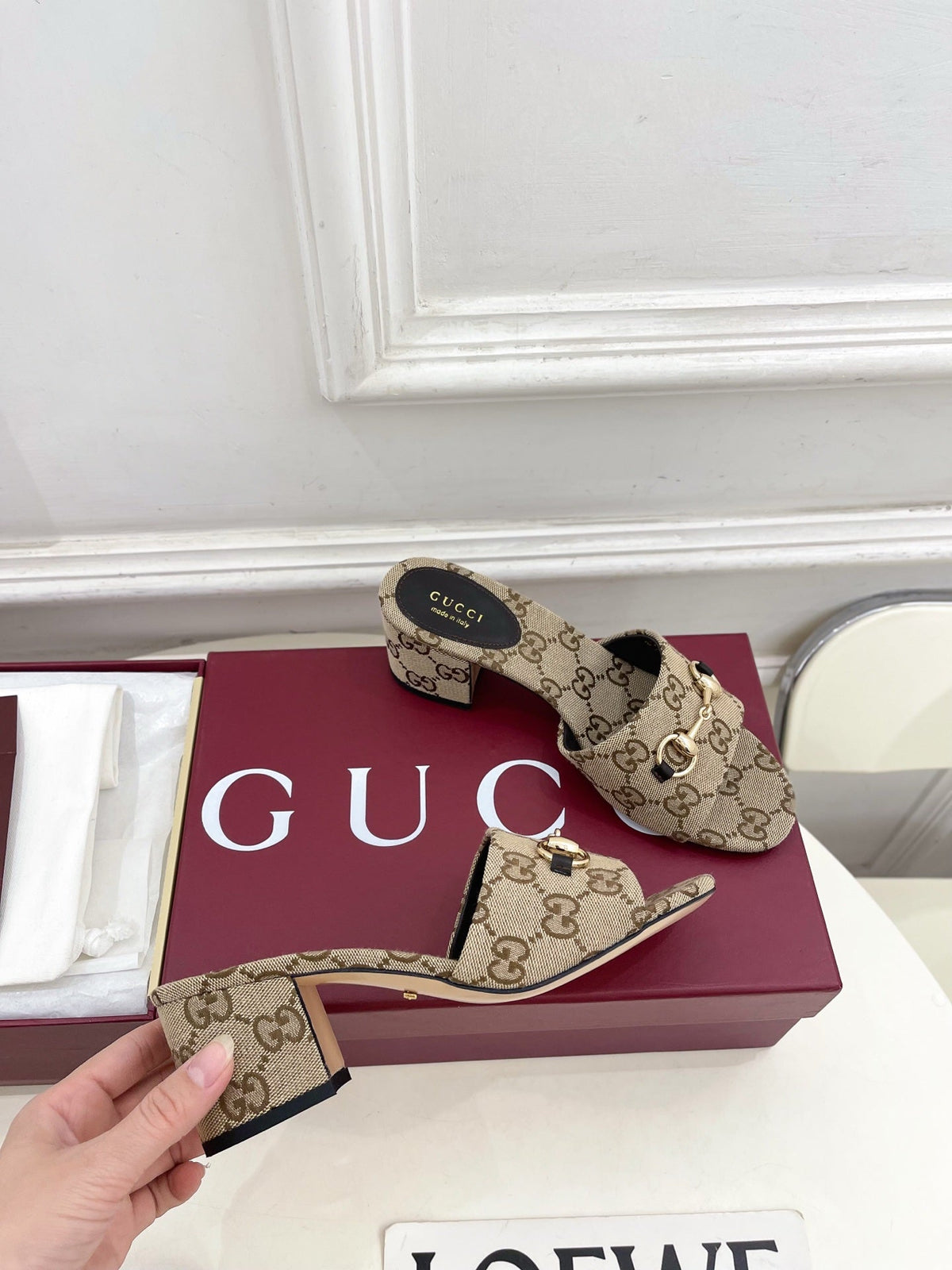 GG 26s Slide Sandal 5.5cm With Horsebit Brown Beige Canvas 640299
