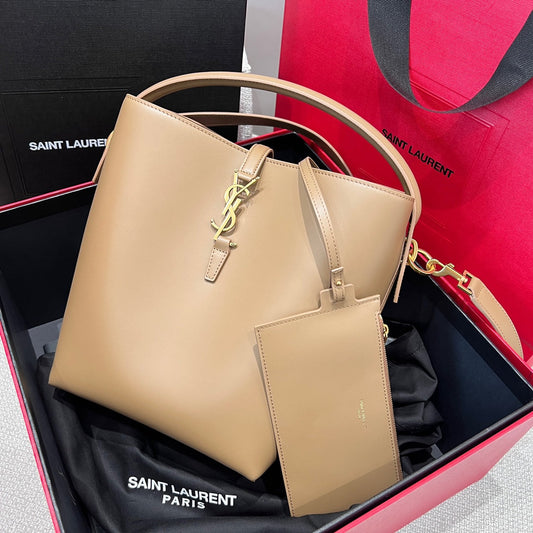 YSL Bucket Bag 20 Beige Calfskin Leather