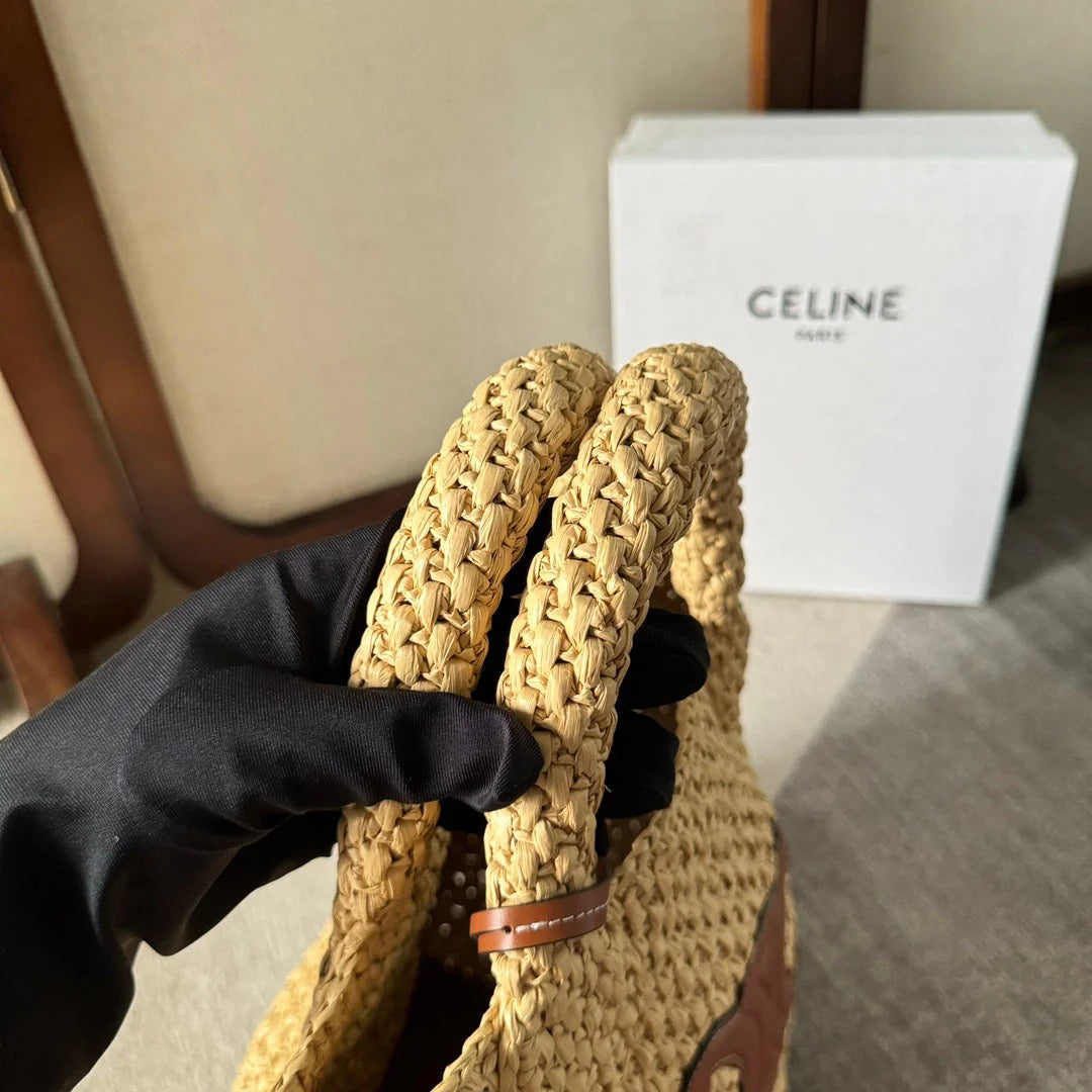 Tote Bag Celine Triomphe 23 In Beige Raffia