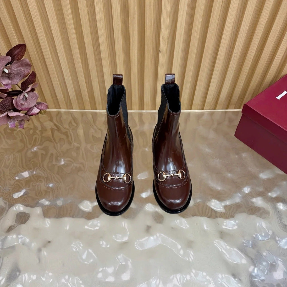 GG 26 Horsebit Martens Boots Glossy Brown Sheepskin 589467