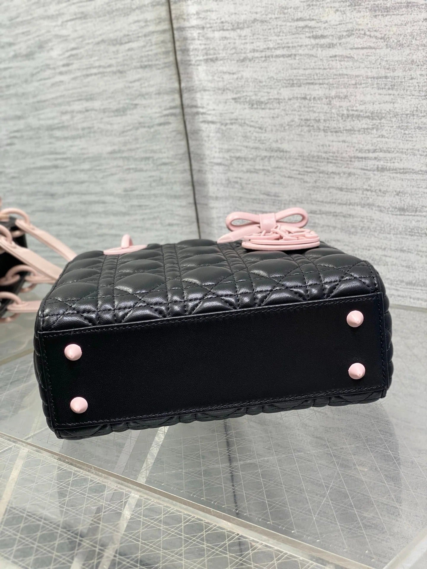 CD 2026 Bow Lady Dior 20cm Black Pink Cannage Lambskin 289164