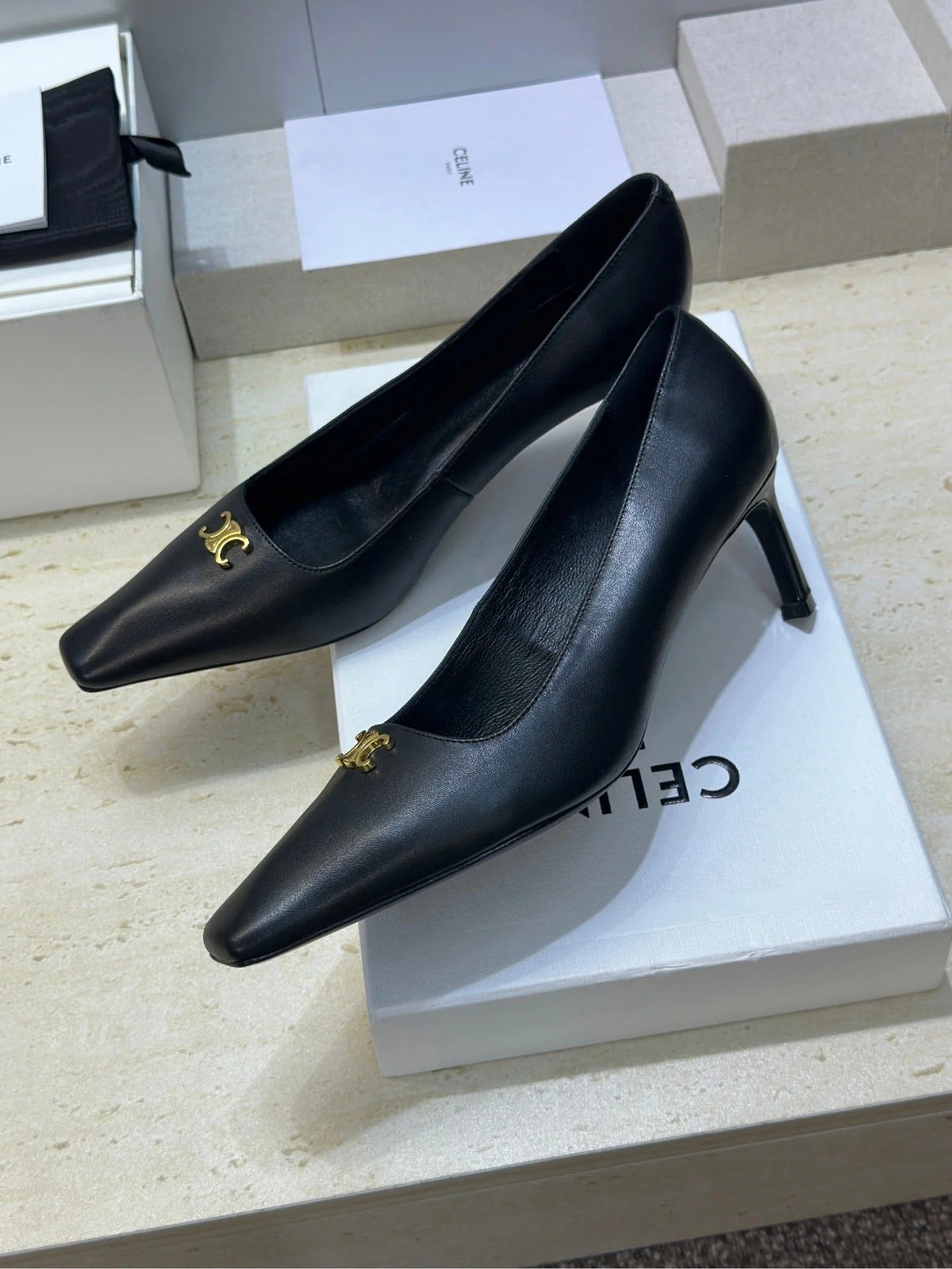 Celine 26 High-Heeled Sandals Triomphe Logo 65mm Leather 762639