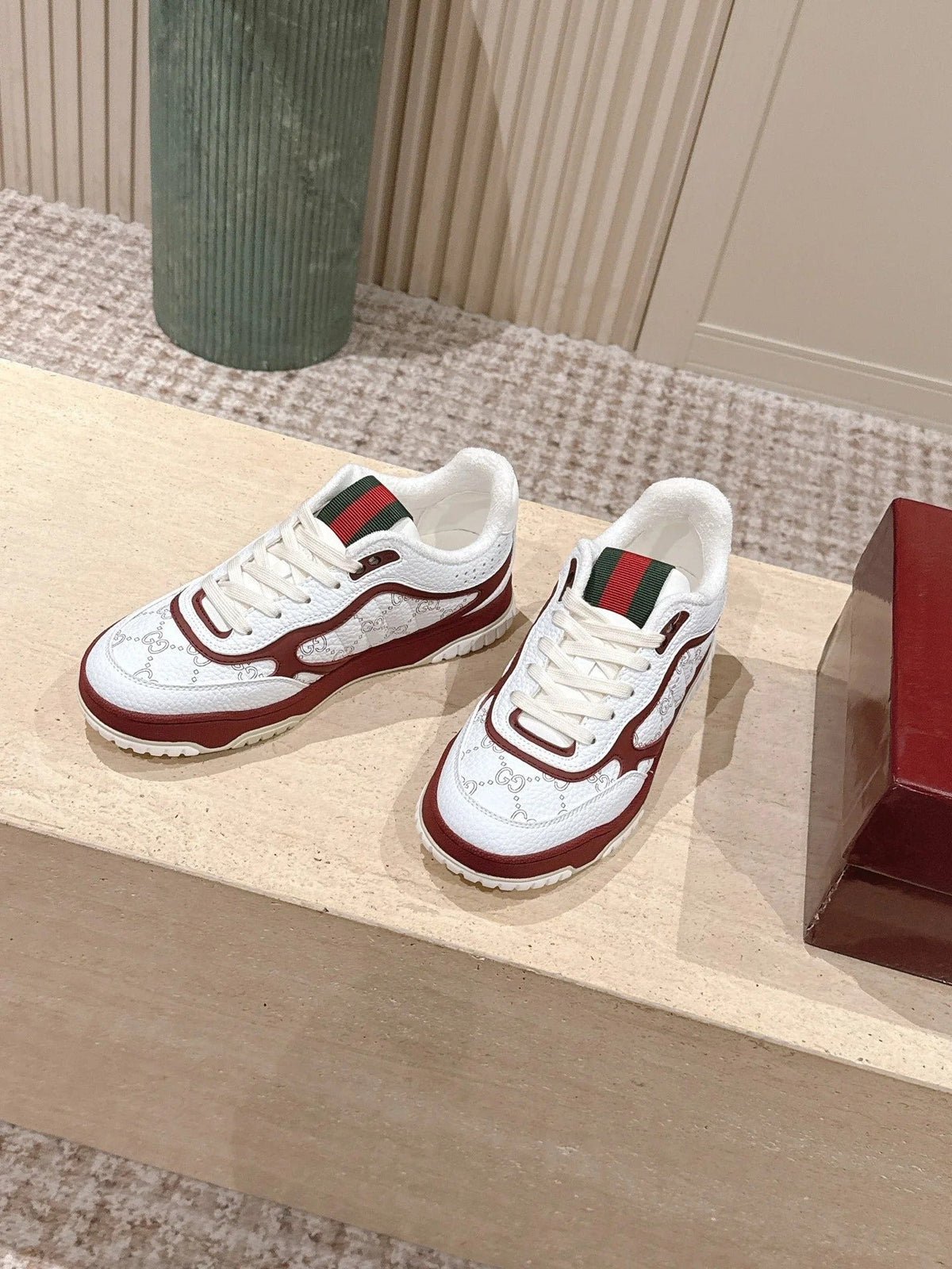 GG 26 Couple Sneakers White Burgundy Cowhide 630706