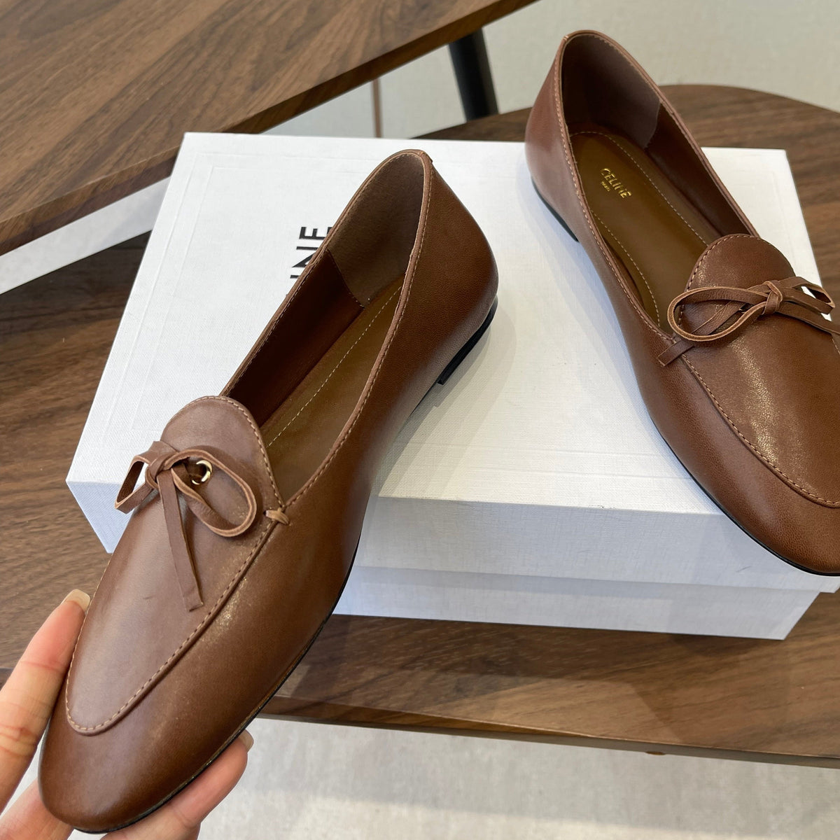 Celine 26 Loafers Brown Sheepskin 624694