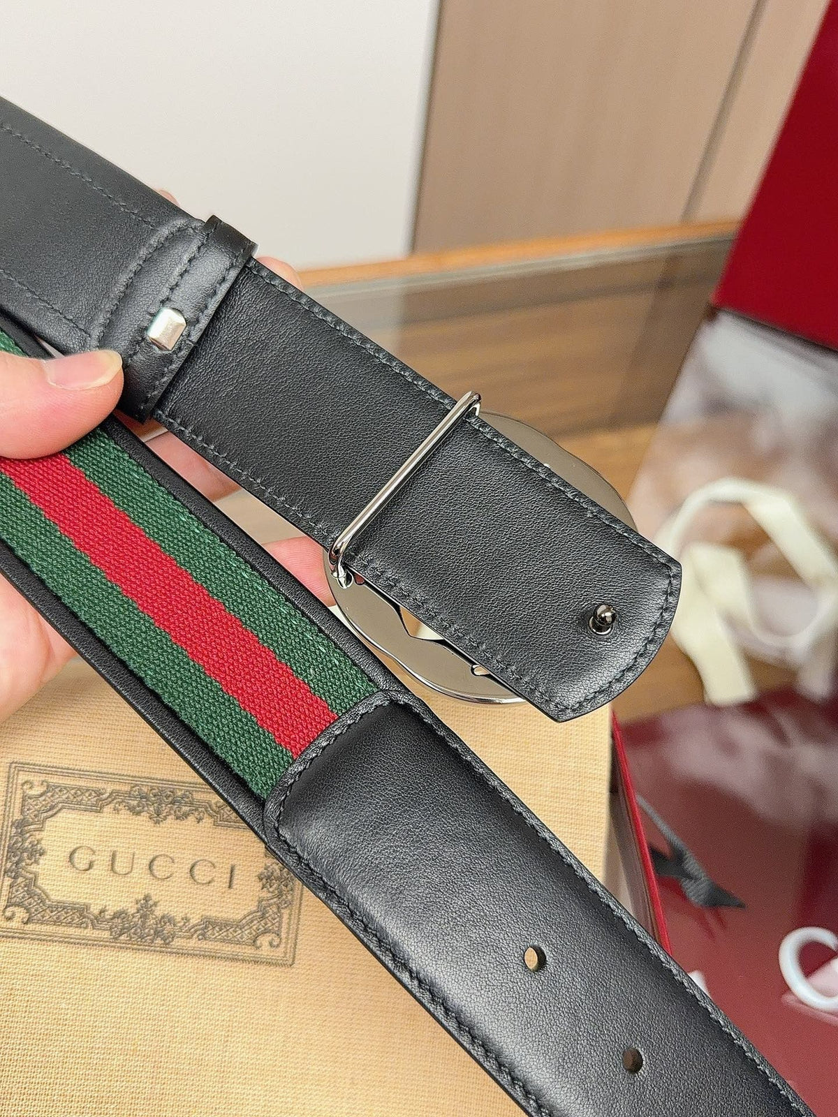 Gucci 2026 GG Buckle Web Belt 40mm Canvas Leather 215509