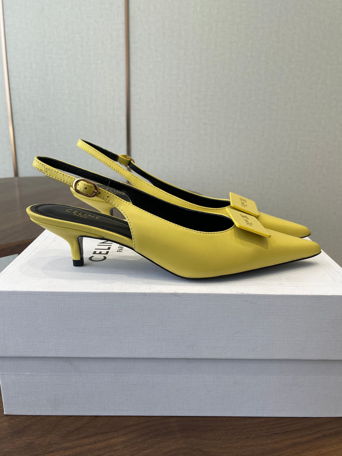 Celine 26 Pointed-Toe Slingback Yellow Sheepskin 624684