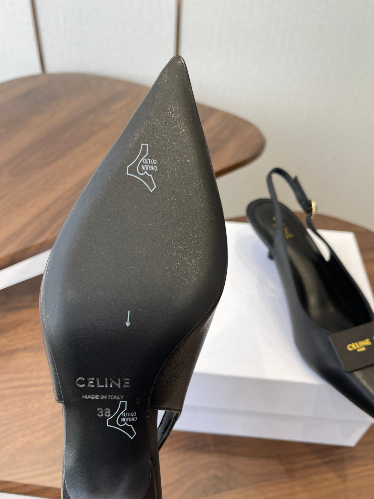 Celine 26 Pointed-Toe Slingback Black Sheepskin 624686
