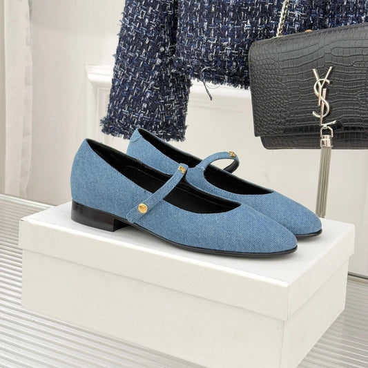 Celine 26 Mary-Jane Ballet Flats Fabric Leather 755871