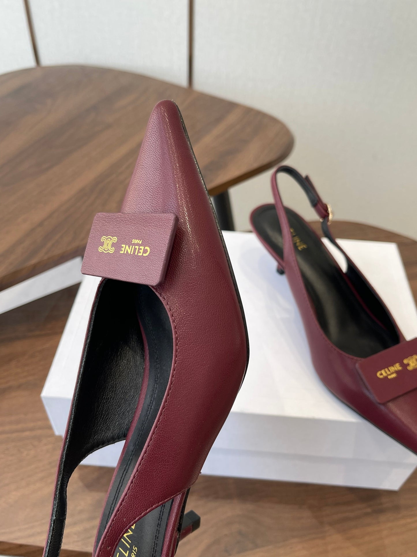 Celine 26 Pointed-Toe Slingback Burgundy Sheepskin 624683