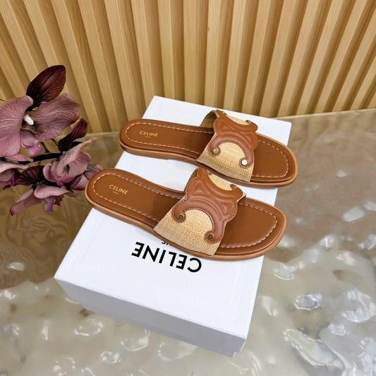 Celine 26 Triomphe Slide Sandals Leather 749443
