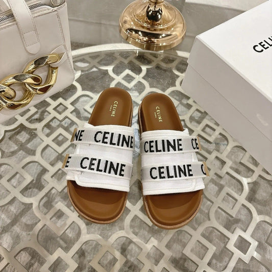 Celine 26 Pitea Sandals Jacquard Cotton Fabric Leather 736580