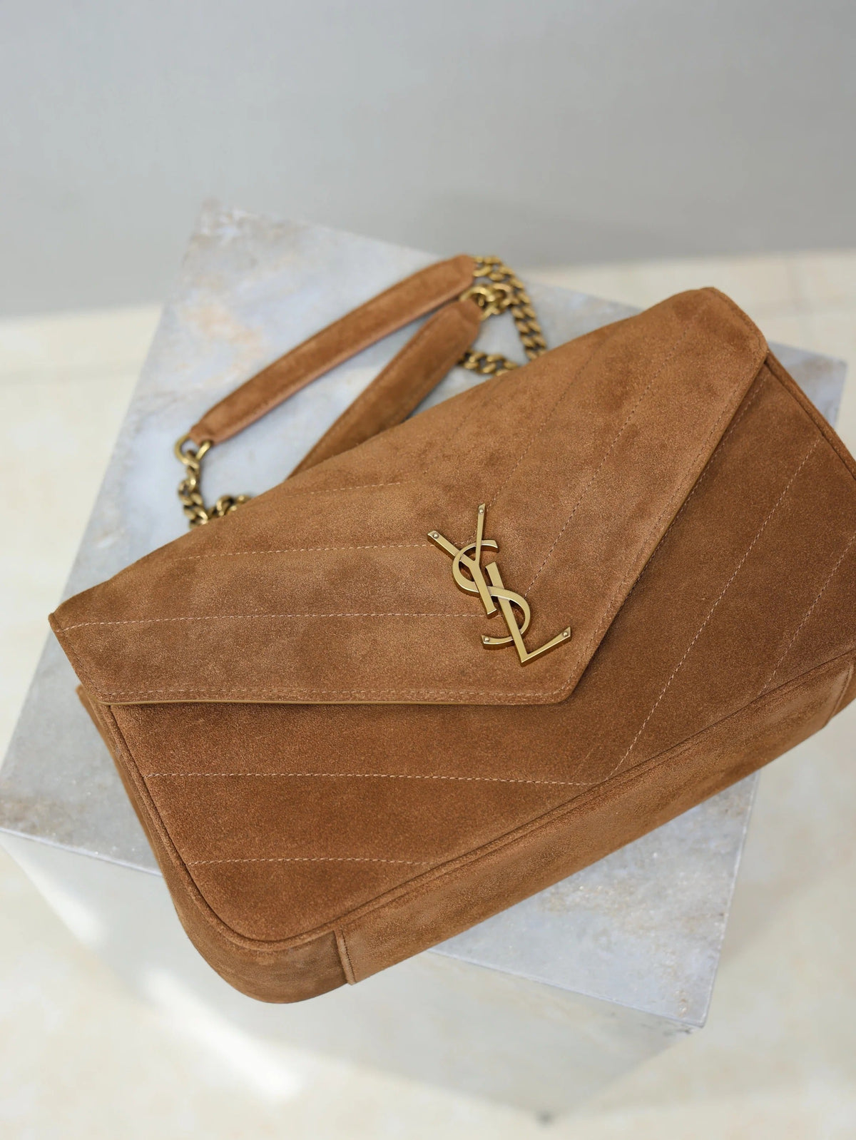YSL 2026 Loulou Bag 29cm Caramel Suede Leather
