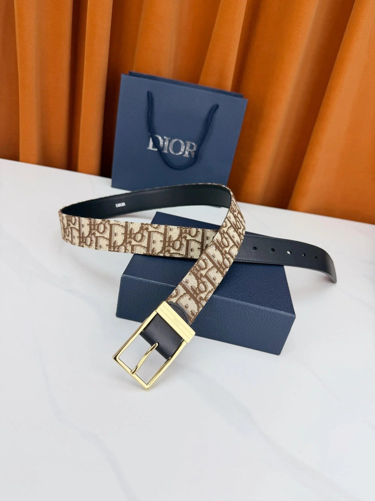 Dior 2026 Oblique Jacquard Reversible Strap Belt 35mm Canvas Leather